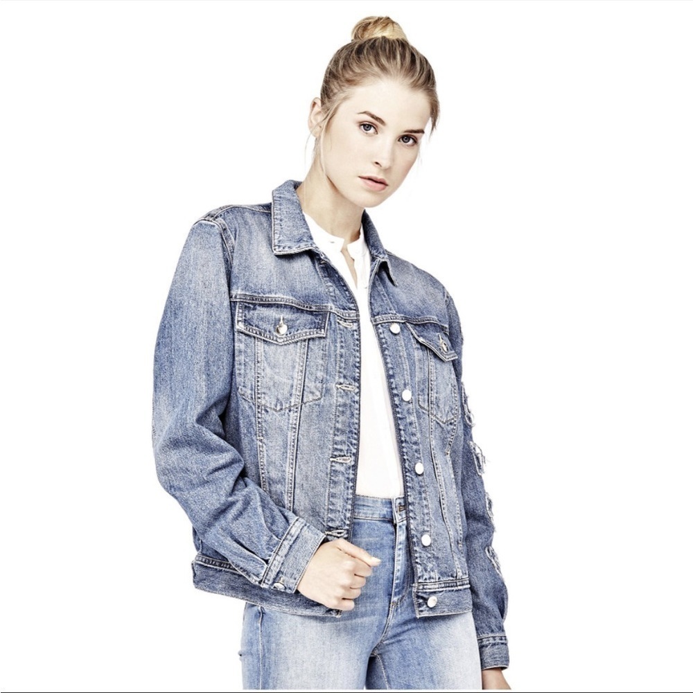 Guess Denim Spell Out Jean Jacket Size XS